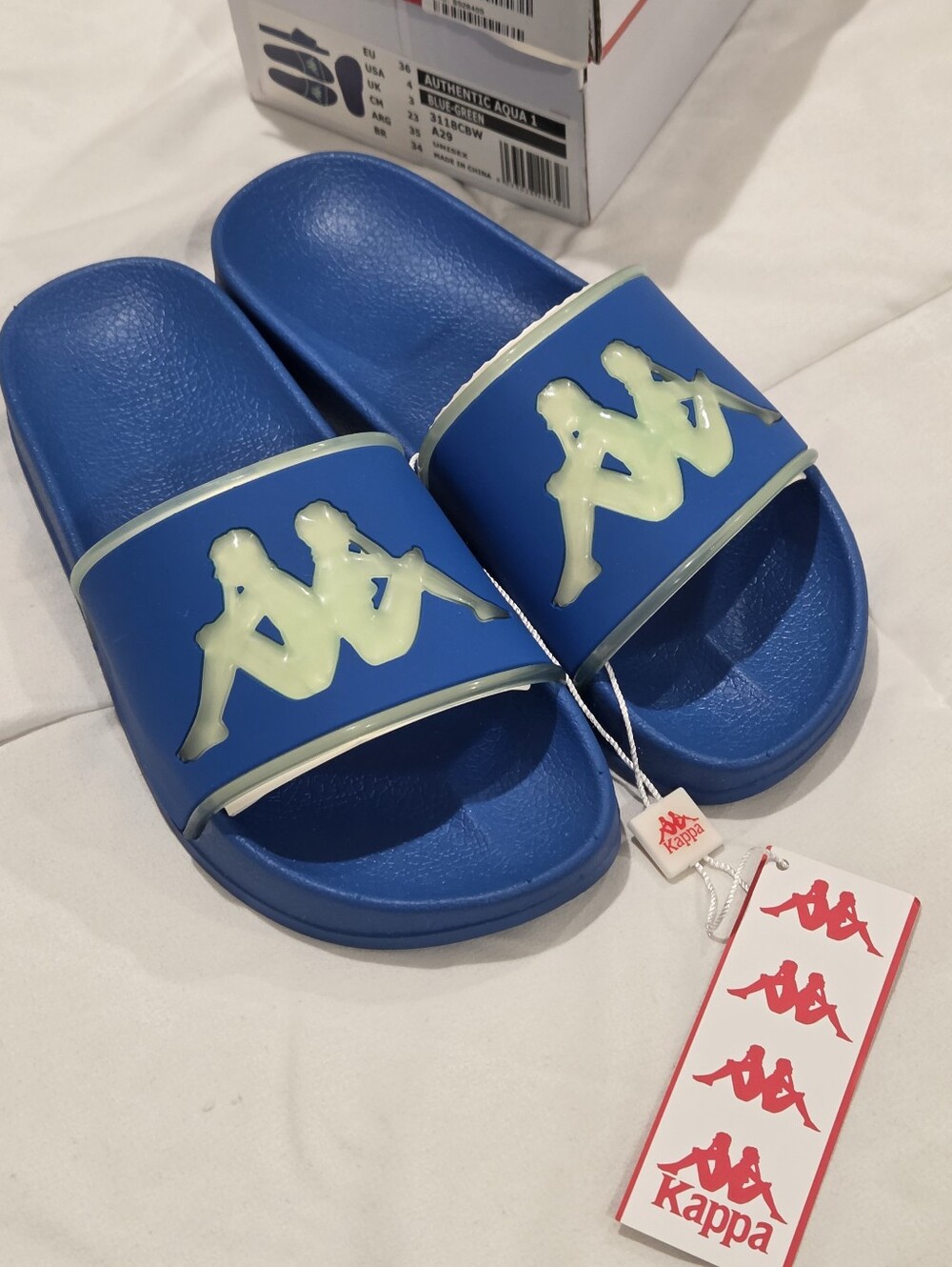 Kappa Authentic Aqua 1 Slides Blue Green Omini Logo Sandals Size M4 W6 NIB